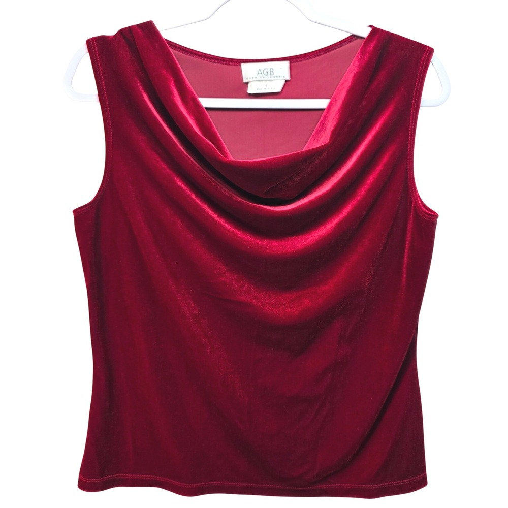 AGB Velvet Velour Top Womens S Red Cowl Neck Tank Y2K Whimsigoth Party Holiday